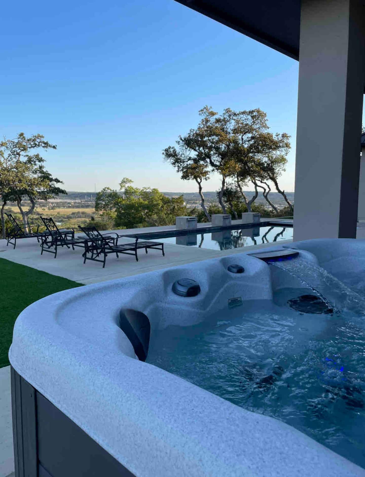 View toward the pool and valley from the hot tub